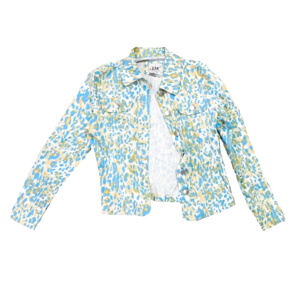 LAL LIVE A LITTLE SZ M BLUE MIX LEOPRD JEAN JACKET